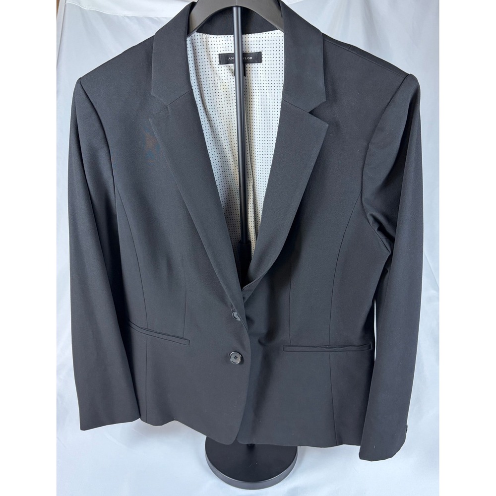 Ann Taylor Womens Black 2 Button Blazer Jacket Polka Dot Lining Size 12